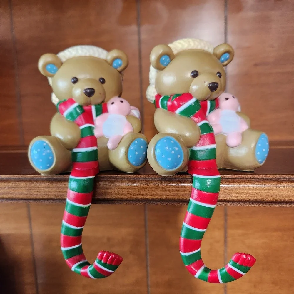 Set Of 2‎ Vintage Bears Teddy Hugglesbie Christmas Stocking Holder Hangers